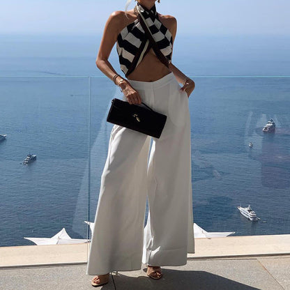 Solid Color Wide-leg Pants Limorista