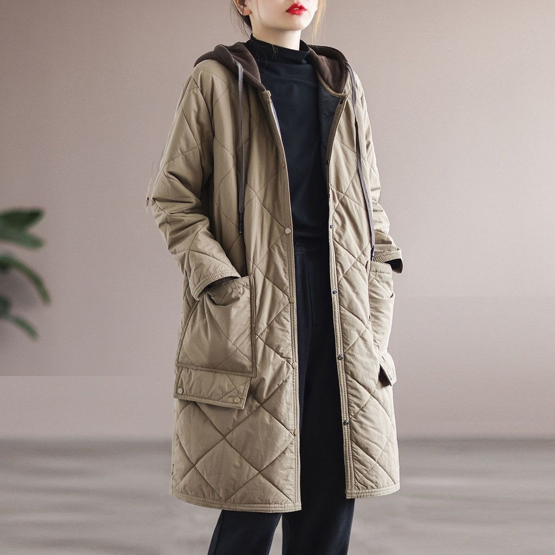 Hooded Large Pocket Long Warmth Retention Material Clothes Trench Coat Limorista