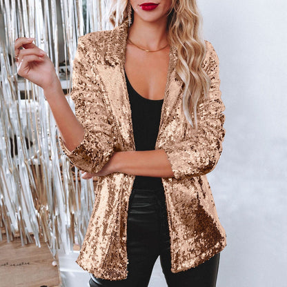 Lapel Long Sleeve Sequined Casual Suit Jacket Women Limorista