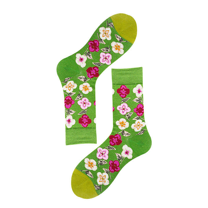 Avocado Chips Egg Fun Patchwork Color Medium Tube Cotton Socks Female Limorista