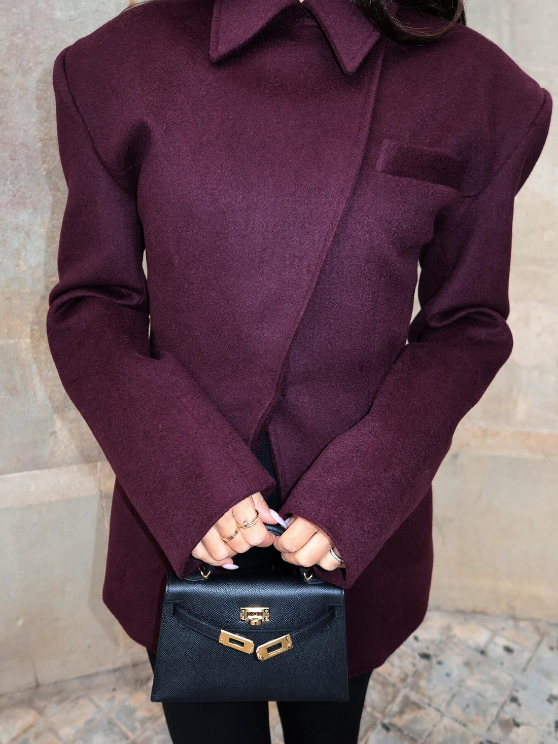 Burgundy Cross Placket Blazer Limorista