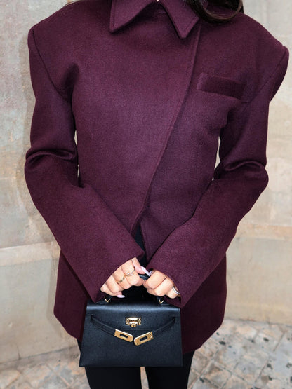 Burgundy Cross Placket Blazer Limorista