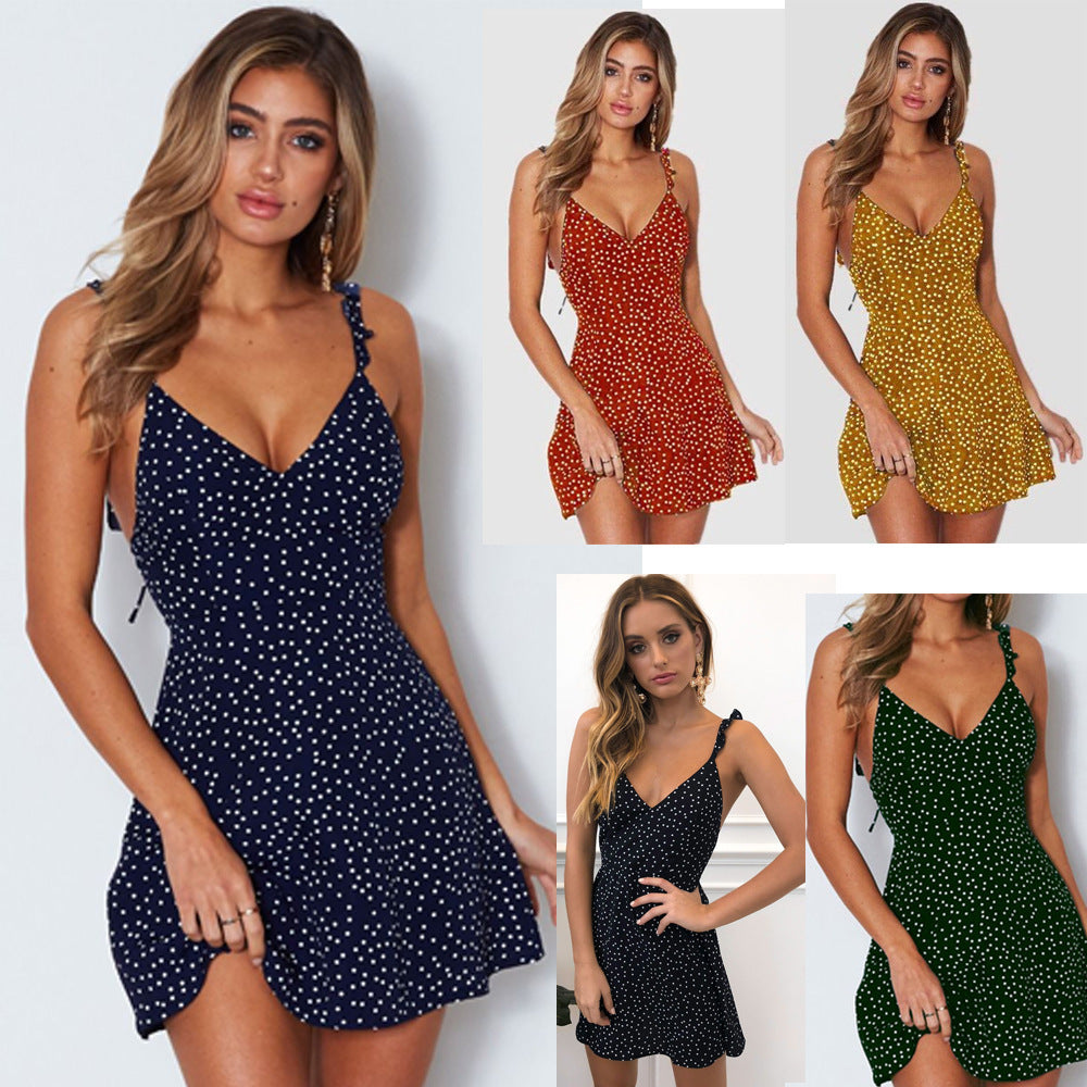 Polka-dot Strappy Dress Women Summer Fashion Beach Sundress Limorista