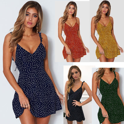 Polka-dot Strappy Dress Women Summer Fashion Beach Sundress Limorista