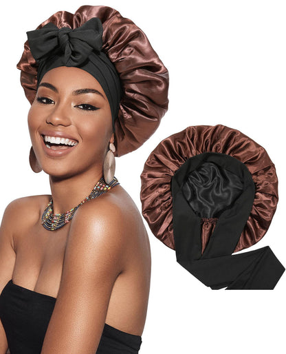 Double-layer Satin Ribbon Round Cap Bow Artificial Silk Beauty Hair Care Wide-brimmed Hat Limorista