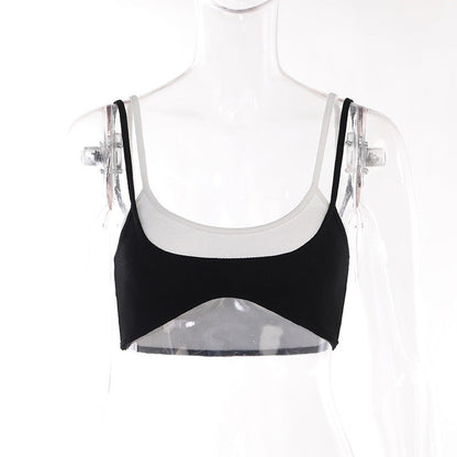 Contrast Color Sling Top Fake Two-piece Sports Limorista