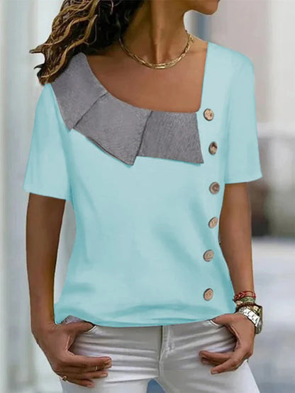 Fashion Diagonal Collar Short Sleeves Limorista