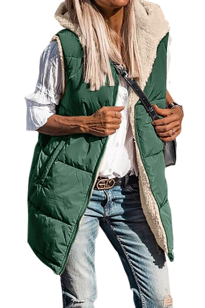 European And American Solid Color Hooded Cotton Jacket Vest Double-sided Wear Slim Elegant Cardigan Coat Limorista