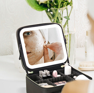 Large Capacity Cosmetic Case With LED Mirror High Sense Multifunctional Storage For Makeup Artist Cosmetic Bag Limorista