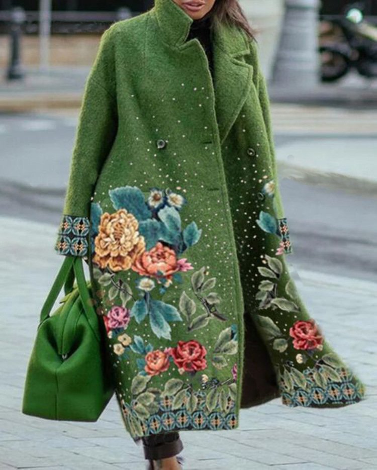 Printed Slim Fit Lapel Commuter Long Jacket Limorista
