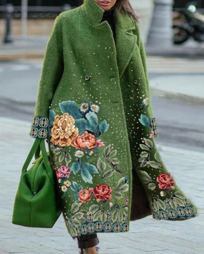 Printed Slim Fit Lapel Commuter Long Jacket Limorista