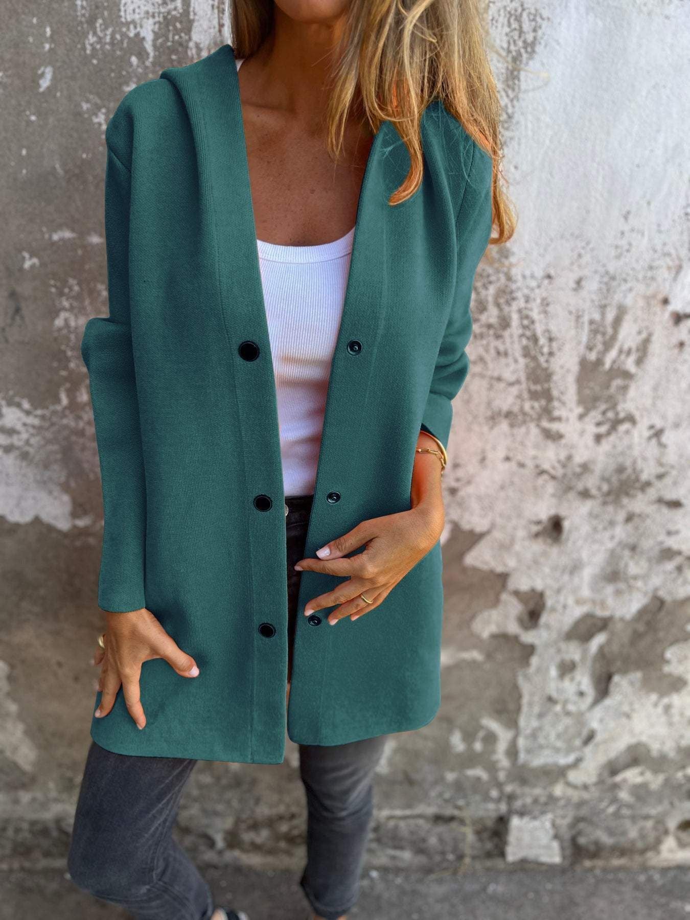 Casual Hooded Single-Breasted Cardigan Fashion Loose Solid Color Jacket Spring And Autumn Women&