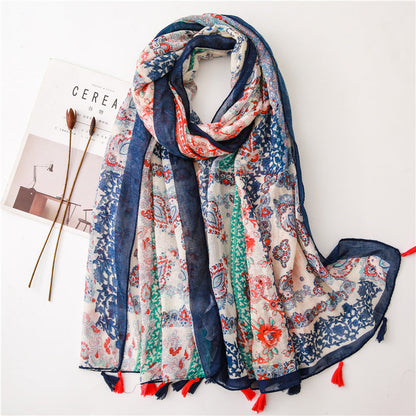 Japanese Style Artistic Fresh Cotton And Linen Scarf Retro Patchwork Bohemian Cashew Print Limorista