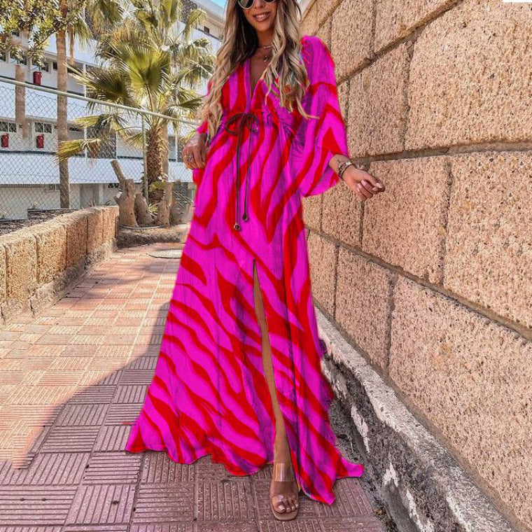 Sexy V-neck Split Irregular Beach Long Skirt Dress Limorista