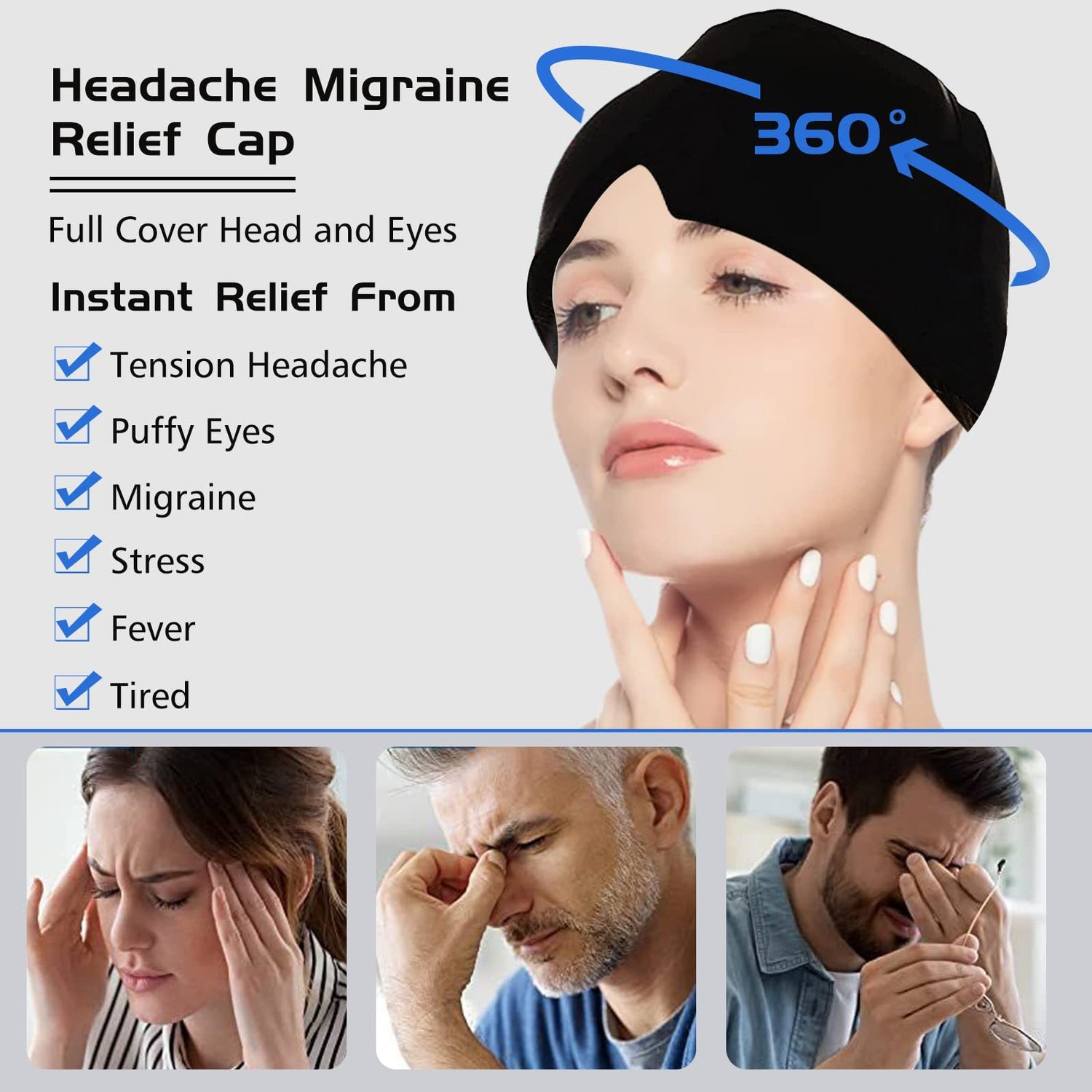 Ice Compress Headache Eye Mask Hat Relief For Migraines, Stress, And Tension Massage Tool Limorista