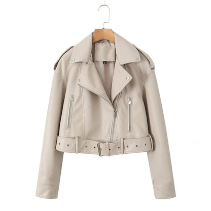 Washed Leather Motorcycle Jacket Women Limorista