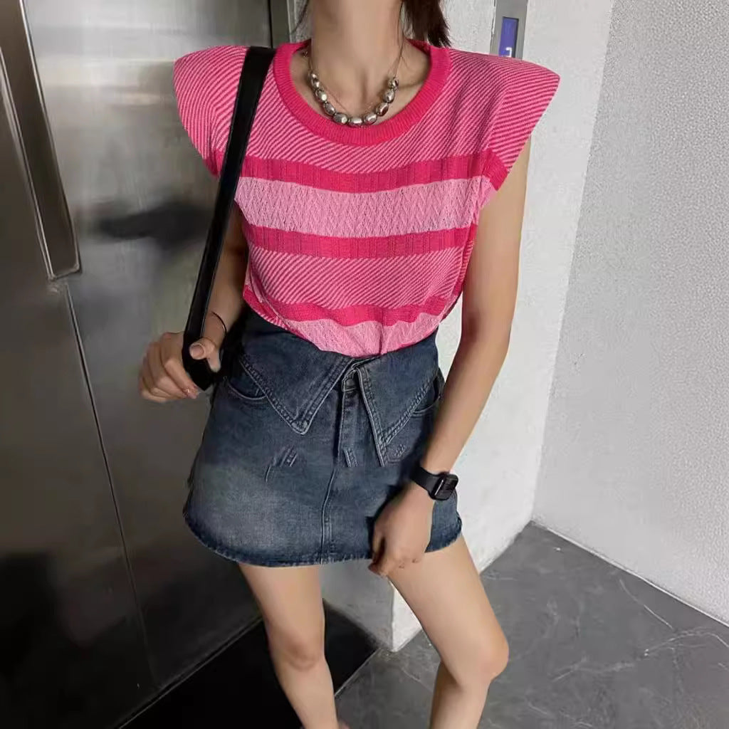 Striped Contrast Color Knitwear Vest Top Limorista