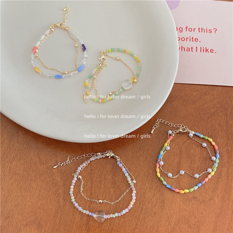 New Color Crystal String Beads Double Layer Twin Bracelet Limorista