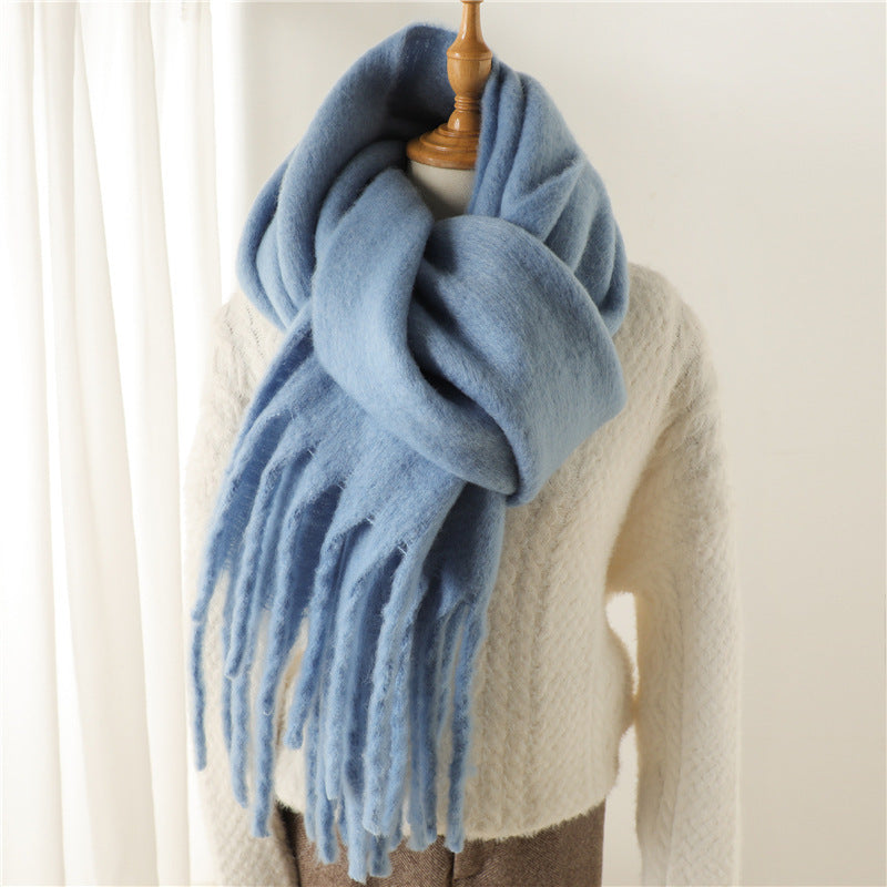 Mohair Pure Color All-matching Winter Warm Lengthened Fringe Bib Towel Limorista