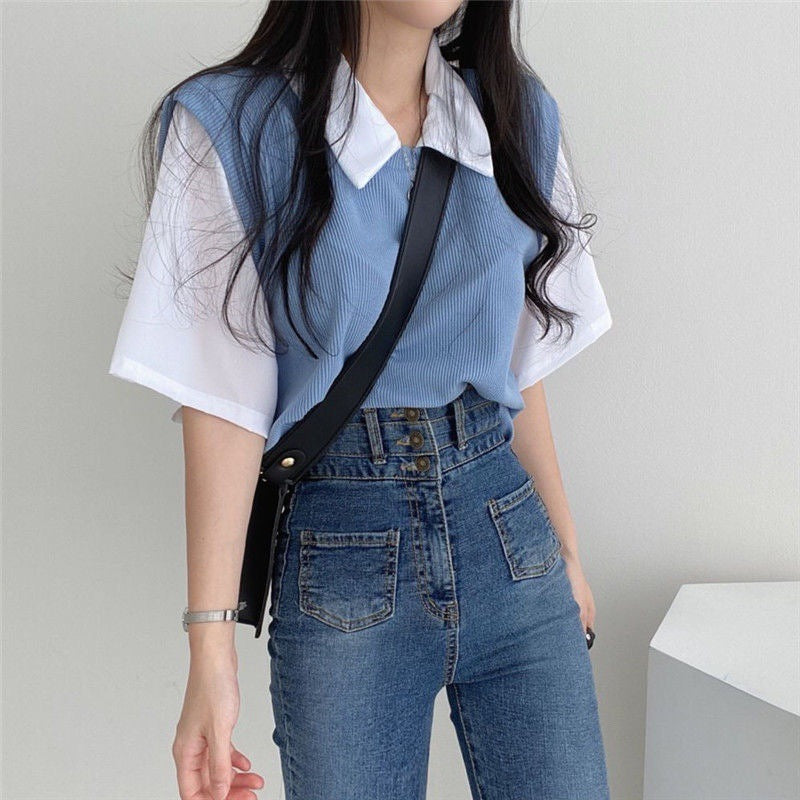 Simple Collared Short Sleeve Lapel T-shirt Limorista