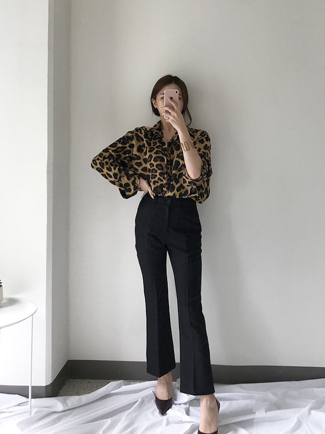 Vintage Leopard Print Loose Long Sleeve Shirt Limorista