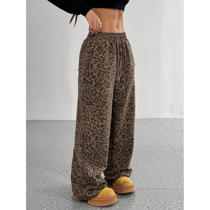 Leopard Print Floral Print Casual Jumpsuit Wide Leg Loose Limorista