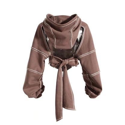 New Color Contrast Bright Line Short Hooded Sweater Limorista