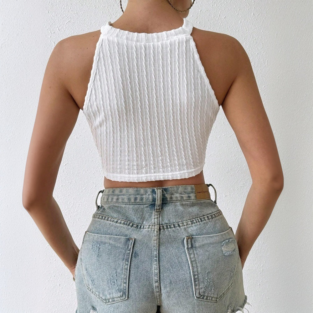 Elegant Tassel Vest Short Slim Show Umbilical Top Limorista