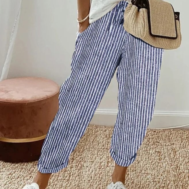 Summer Stripes Casual Pants Loose Elastic Waist Women Limorista
