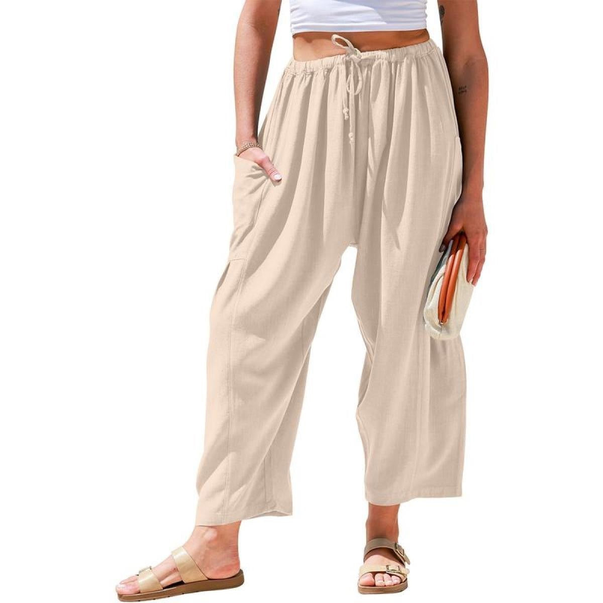 High Waist Wide Leg Loose Harem Cotton And Linen Trousers Limorista