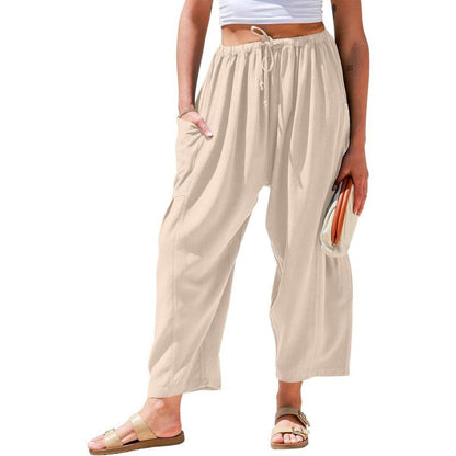 High Waist Wide Leg Loose Harem Cotton And Linen Trousers Limorista