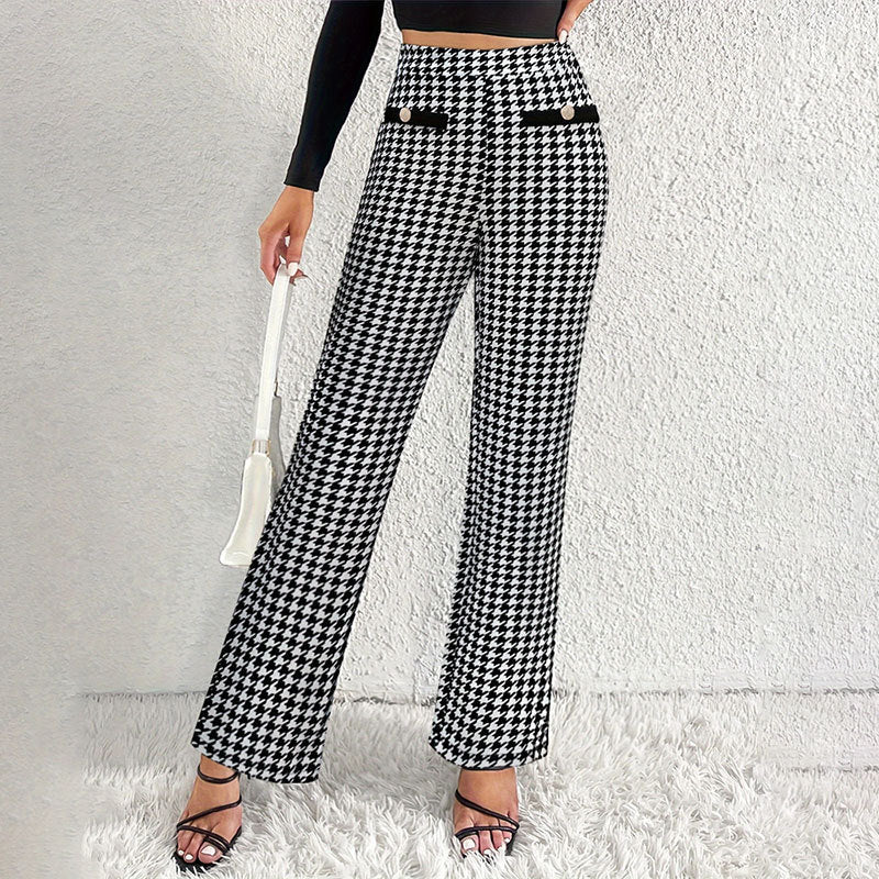Faux Pocket Fastener Decoration Straight Wide Leg Pants Trousers Limorista