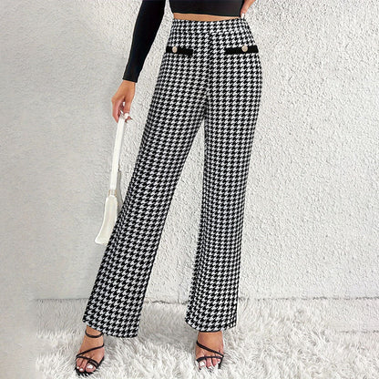 Faux Pocket Fastener Decoration Straight Wide Leg Pants Trousers Limorista