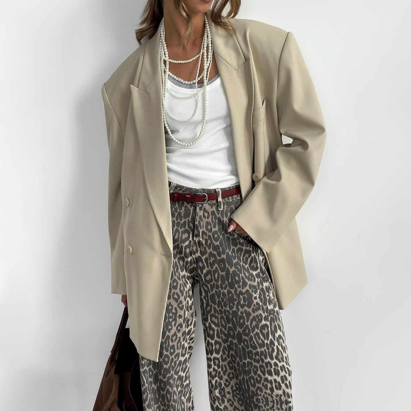 Elegant Loose Slim High Street Leopard Jeans Limorista