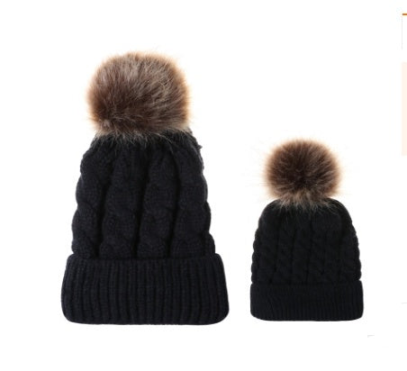 Autumn and winter ball twist knit hat Warm female parent-child imitation braid hair ball wool cap Limorista