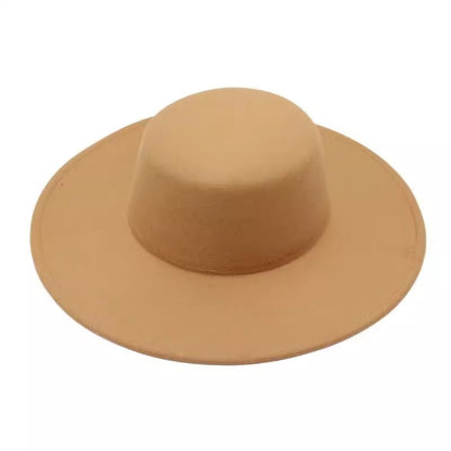 Flat Top Woolen Hat Big Brim Fedora Hat Hepburn Style Limorista