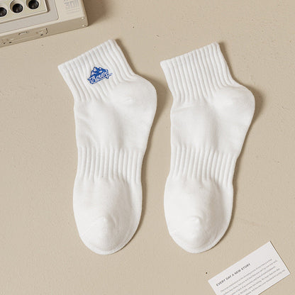 Black And White Embroidered Shark Pure Cotton Sweat Absorbing Athletic Socks Limorista