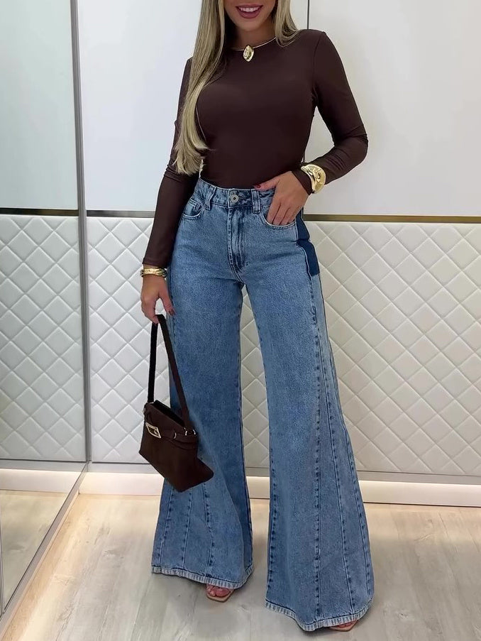 Trendy Light Blue High - Waisted Flared Jeans Limorista