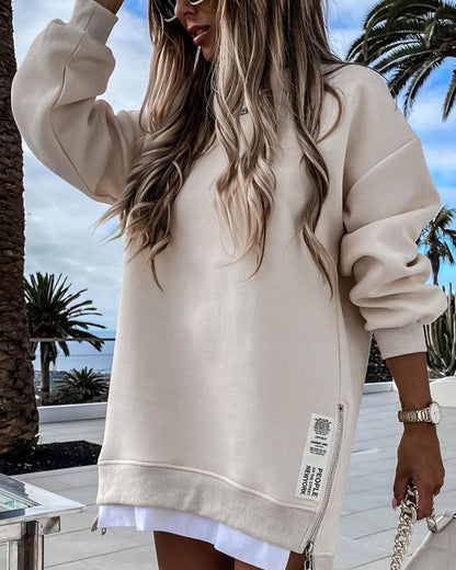 Zipper Decorations Round Neck Sweater Dress Limorista