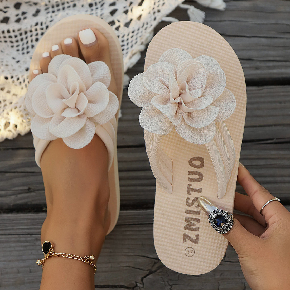 Plus Size Slippers Flower Solid Color Slippers Flip Flops Limorista
