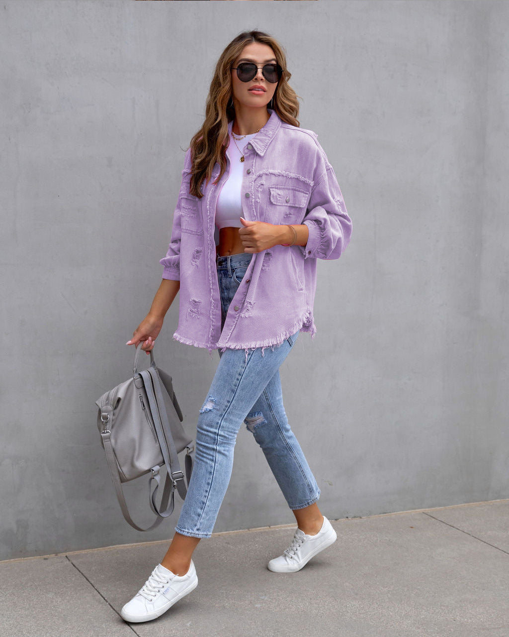 Fashion Ripped Shirt Jacket Female Autumn And Spring Casual Tops Womens Clothing Limorista