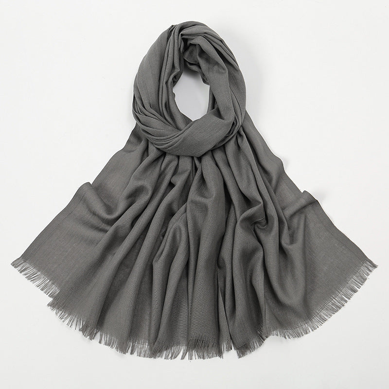 Flat Slub Cotton Solid Color Scarf Breathable Monochrome Limorista