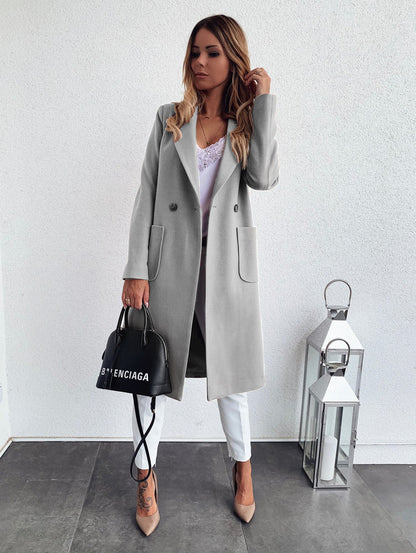 Long candy color lapel woolen coat Limorista