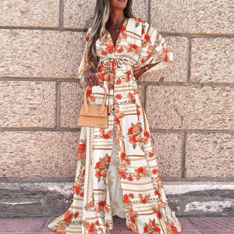 Sexy V-neck Split Irregular Beach Long Skirt Dress Limorista