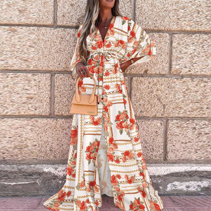 Sexy V-neck Split Irregular Beach Long Skirt Dress Limorista