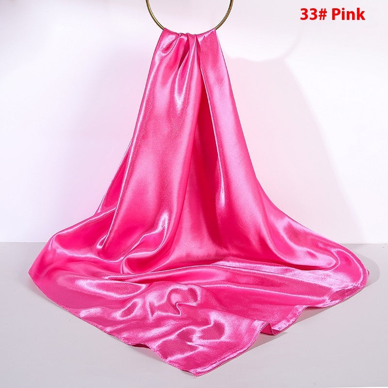 Pure Color Silk Scarf Artificial Silk 90cm Shiny Satin Shawl Limorista