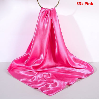 Pure Color Silk Scarf Artificial Silk 90cm Shiny Satin Shawl Limorista