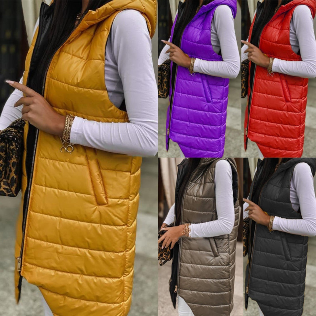 Cardigan Hooded Vest Single-breasted Sleeveless Pocket Mid-length Jacket Limorista
