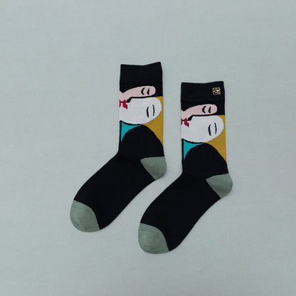 Personality contrast color graffiti character in tube socks Street style fashion cotton socks Limorista