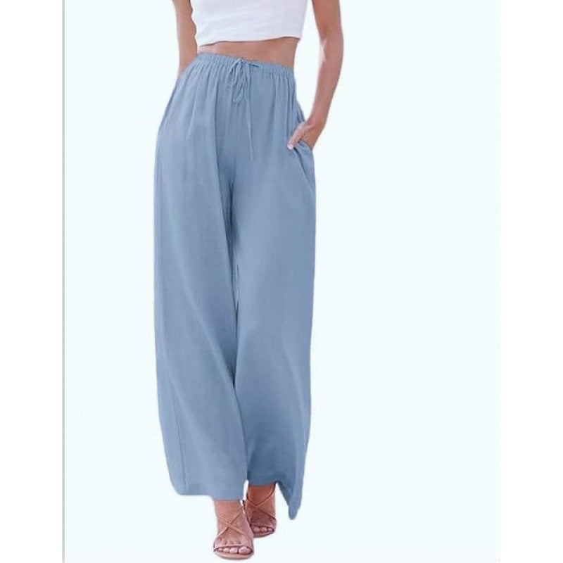 Loose Casual Pocket Drawstring Wide-leg Pants For Women Limorista